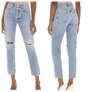 Agolde Jamie High Rise Jeans Light Wash Destroyed SZ 25 Rigid Cotton Denim